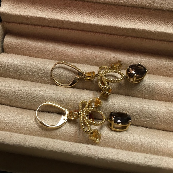 Gold 925 Smoky Quartz, Tourmaline, Citrine Earring - Picture 7 of 8